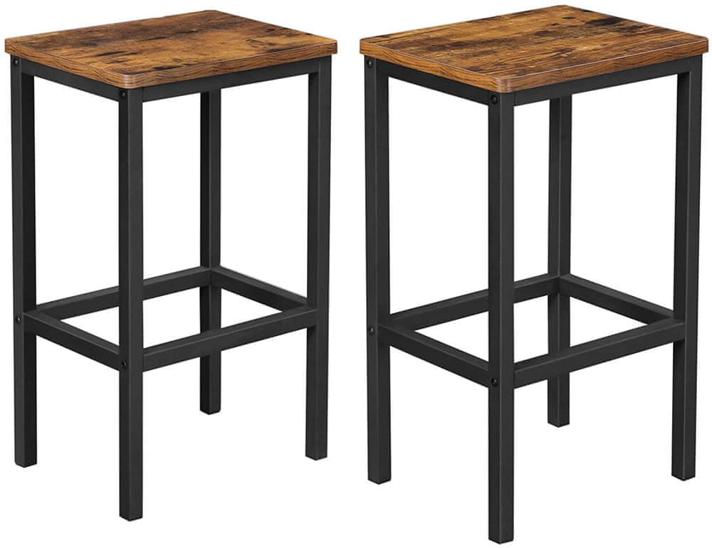VASAGLE 2 barové stoličky hnedé čierne 40 x 65 x 30 cm